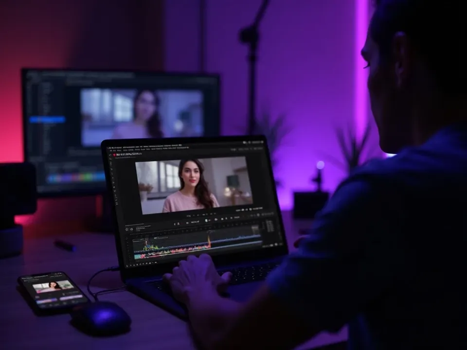 A YouTube video being made from a prompt on a creator's desk